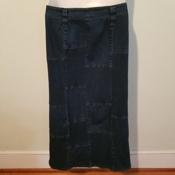 Lou‎ Nardi M Blue Jean Denim Skirt Maxi Straight Pencil Belt Loops - Picture 3 of 5